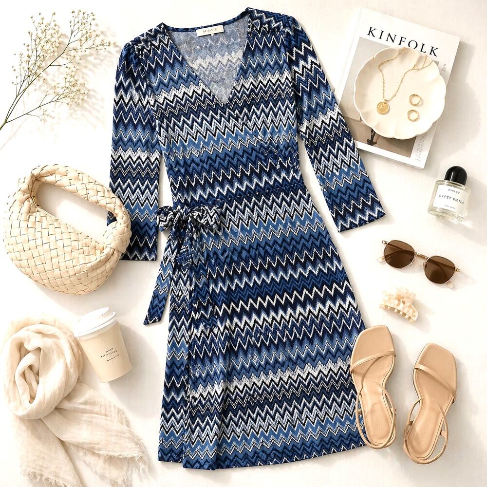 ModCloth Lighthearted Lecture Dress Blue Chevron XL